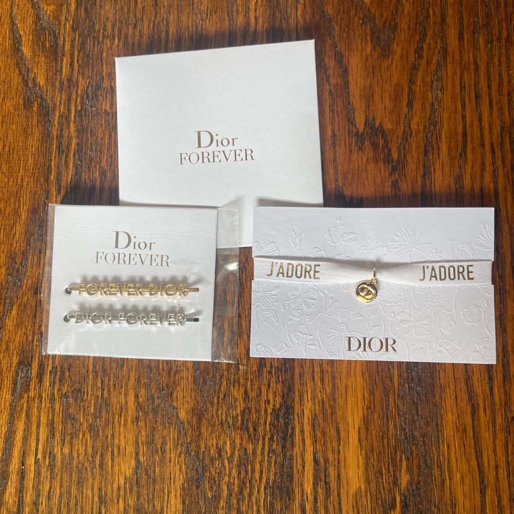 Dior Gold & Silver hair clip and a J’Adore Tie Bracelet Charm Bracelet